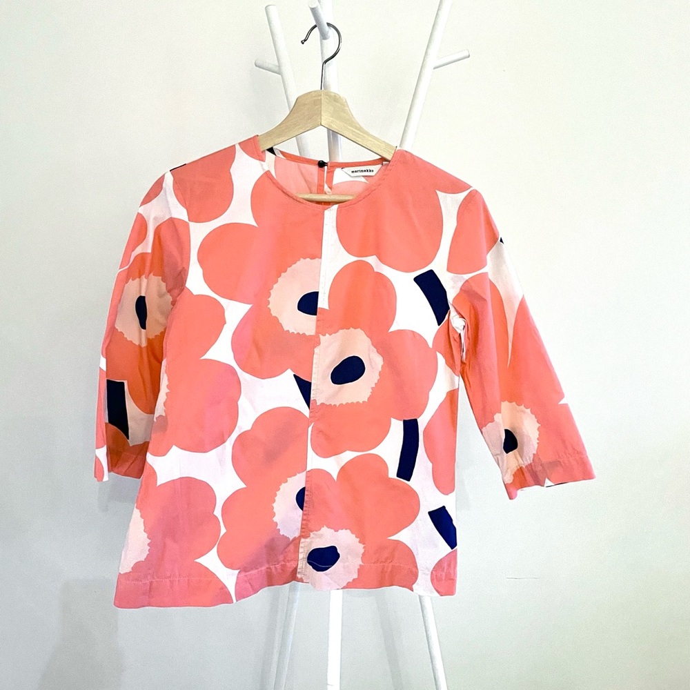 Marimekko Orange Flower Cotton Top, Size 34